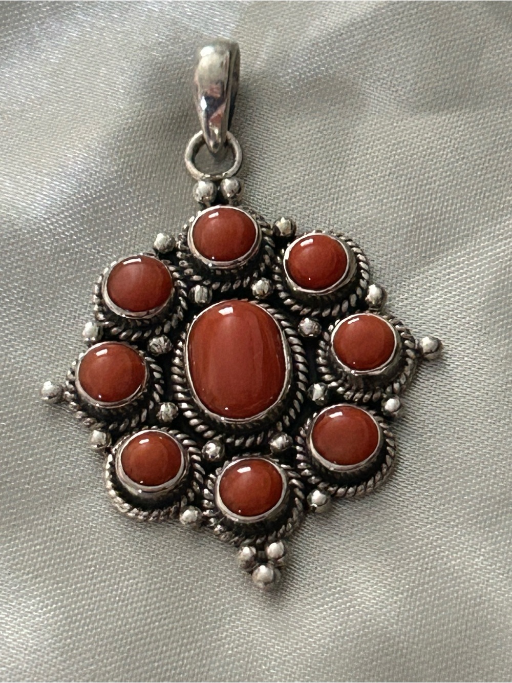 Sterling Silver Orange Stone Cluster Pendant
